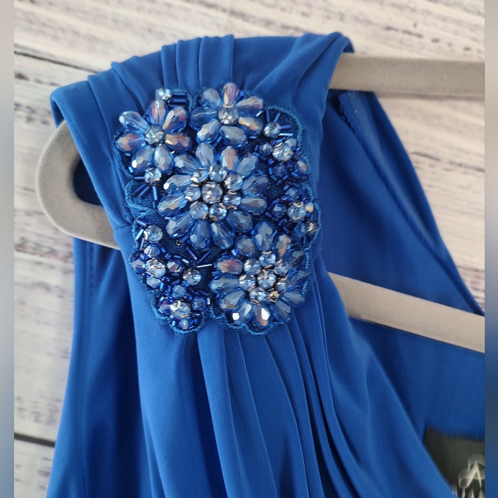 Adrianna Papell One Shoulder Blue Jersey Evening Gown Size 16 NWT - Picture 5 of 12